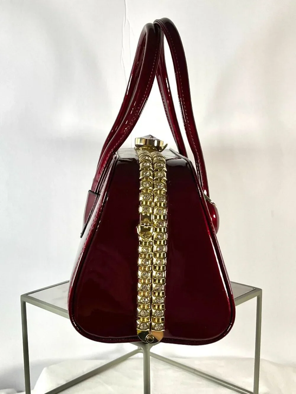NWT/M-Lamsed Red Patent Gold Chain Bag – Glam Faux Diamond Clasp Purse